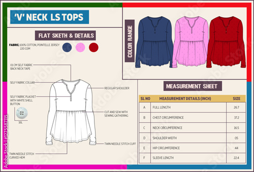 V neck long sleeve Women tops tech pack