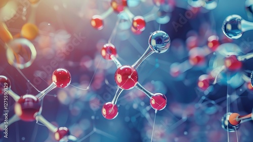 3d illustration of abstract science background with glowing molecule and atom model for medical and technological concepts