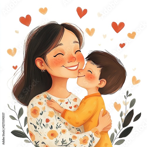 Cute Mother son illustration Happy mother's day concept card ai generated 