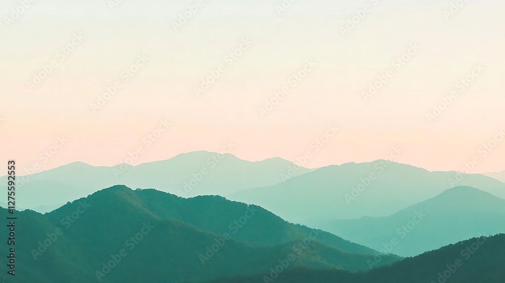 Fototapeta premium Serene Green Mountains Under a Pale Sky