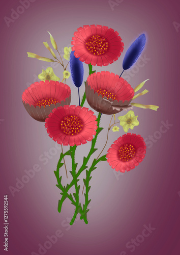 Bouquet of beautiful flowers on a purple background
