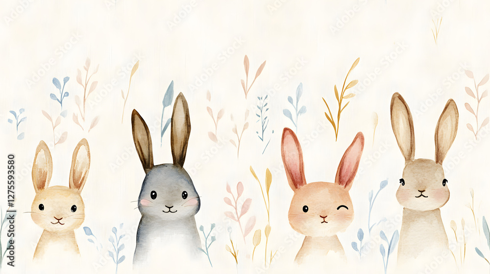 Fototapeta premium pattern with cute Easter bunnies and eggs.