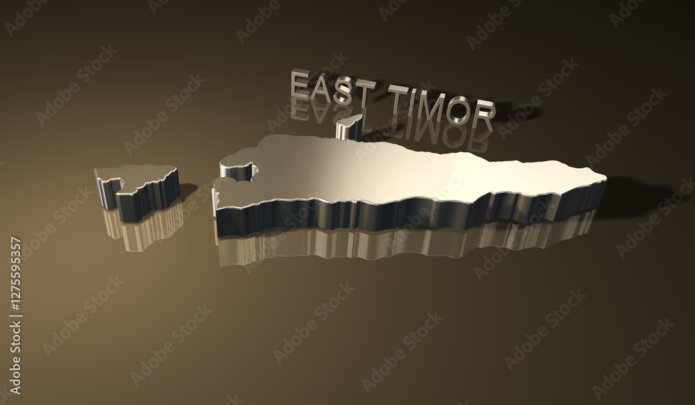 Naklejka premium Map of East Timor in 3D with golden frame for print purpose 2