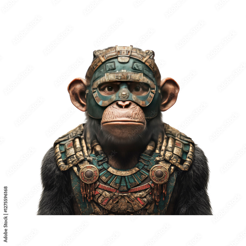 Majestic Chimpanzee in Ancient Mayan Warrior Attire Majestic Chimpanzee in Ancient Mayan Warrior Attire