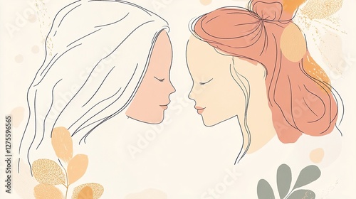 Minimalist boho line art Happy mother's day concept showing affection and love between mother and daughter 