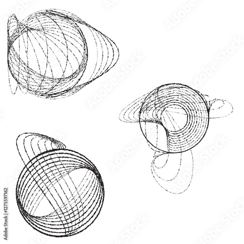 Rough lines in Circle Form . Rotate rounded shape Vector Illustration .Rotating circles form a ring.Rotating design element . Various circle lines forming round frame . Abstract Geometric line art .