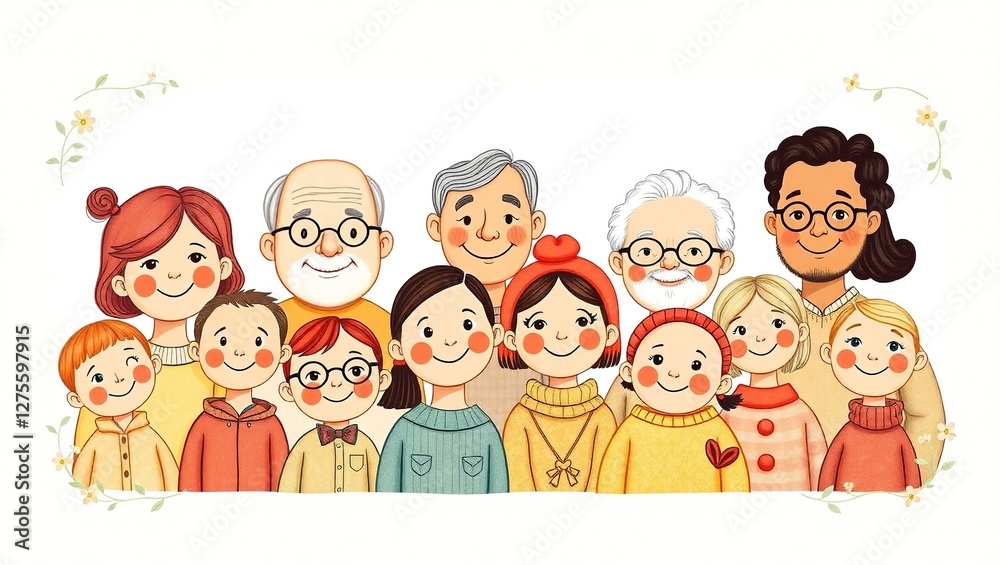 Funny tiny peoples,Senior Women's head portraits grunge line drawing set doodle poster,group of adult women illustrating international women's day Funny tiny peoples,Senior Women's head portraits grunge line drawing set doodle poster,group of adult women illustrating international women's day