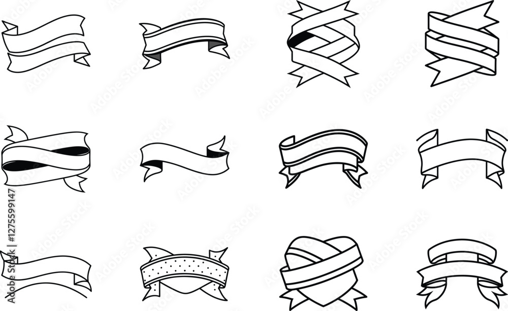 Collection of Decorative Black and White Ribbon Banners