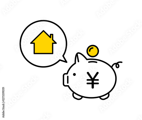 豚の貯金箱と生活費のアイコンイラスト	