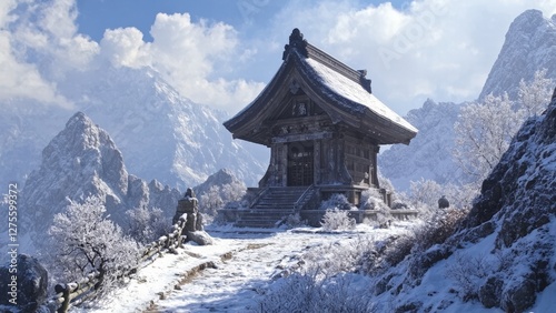 mountain shrine in the snow