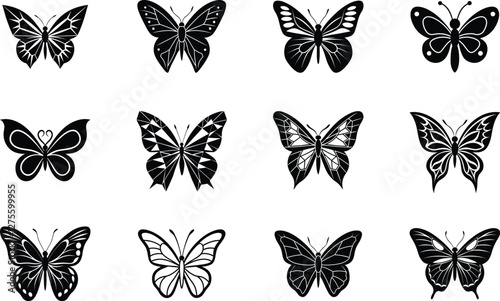 Silhouette Butterfly Collection Twelve Elegant Black and White Designs