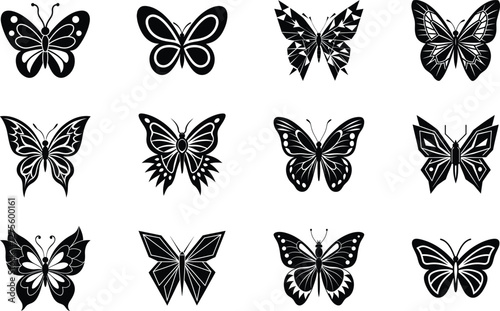 Black and White Butterfly Icons Designs, Illustrations, Nature