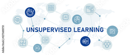 Unsupervised learning icon illustration AI artificial intelligence learning smart machine automation development system algorithm self learning engine design illustration