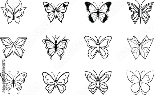 Diverse Butterfly Designs Line Art, Insects, Nature, Wings, Graphics