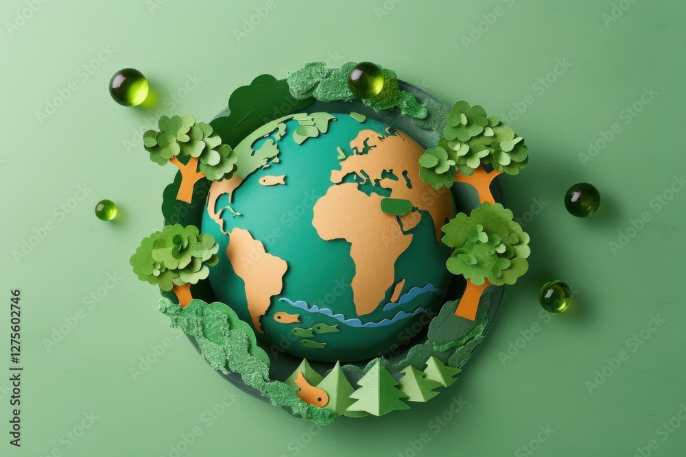 Earth Ecology System Concept. Perfect for world environment day, world water day , world meteorological day, environmental protection and save water resource. Generate AI, 2D paper art. Earth Ecology System Concept. Perfect for world environment day, world water day , world meteorological day, environmental protection and save water resource. Generate AI, 2D paper art.