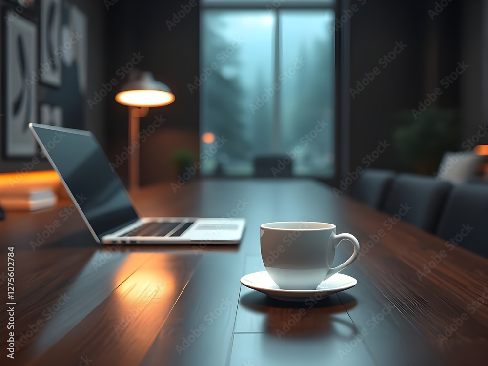 Laptop, computer, tablet, mobile phone, pen and notebook on office table for business concept, in clean office, Generative AI Illustration. Laptop, computer, tablet, mobile phone, pen and notebook on office table for business concept, in clean office, Generative AI Illustration.