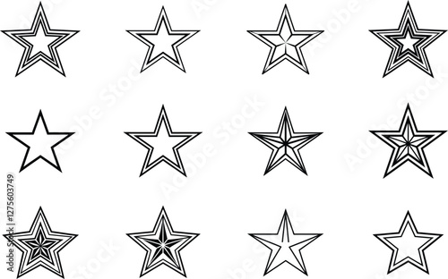 Twelve Variations of Geometric Star Shapes Design Elements