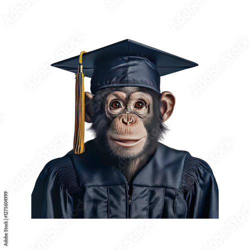 Smart Chimpanzee Graduate in Graduation Cap and Gown photo