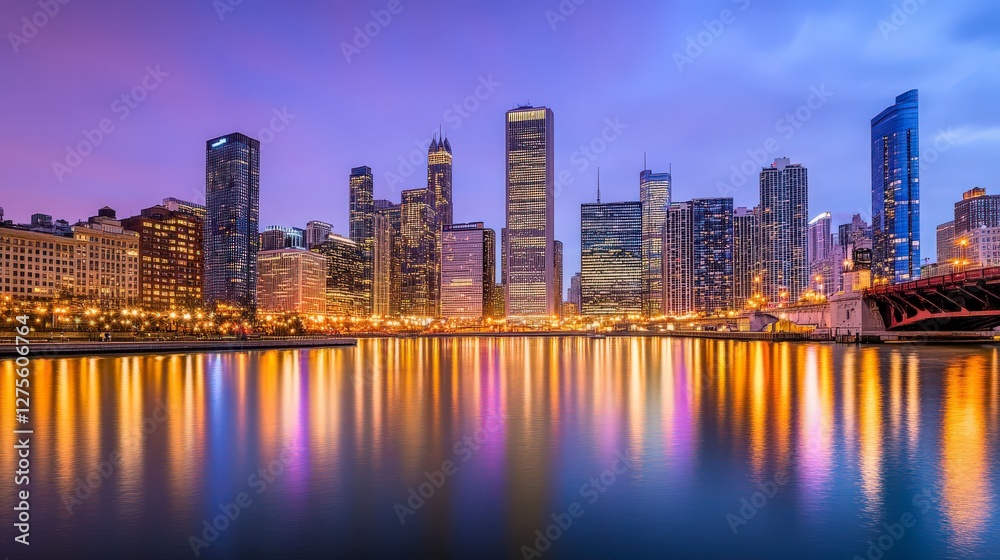 Chicago Skyline at Dusk: A Stunning Cityscape Reflection Chicago Skyline at Dusk: A Stunning Cityscape Reflection