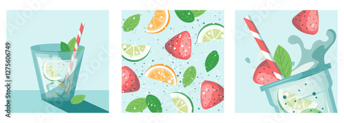 Summer Cocktail, Banner Set, Fruit Juice