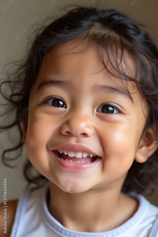 A young girl, smiling brightly, showcases her adorableness and innocent cheerfulness. A young girl, smiling brightly, showcases her adorableness and innocent cheerfulness.