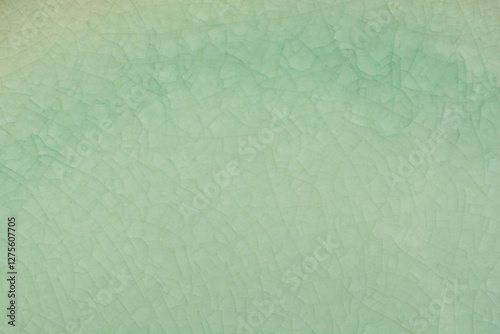A close-up shot of a ceramic plate detail with a light green glaze and subtle crackle pattern