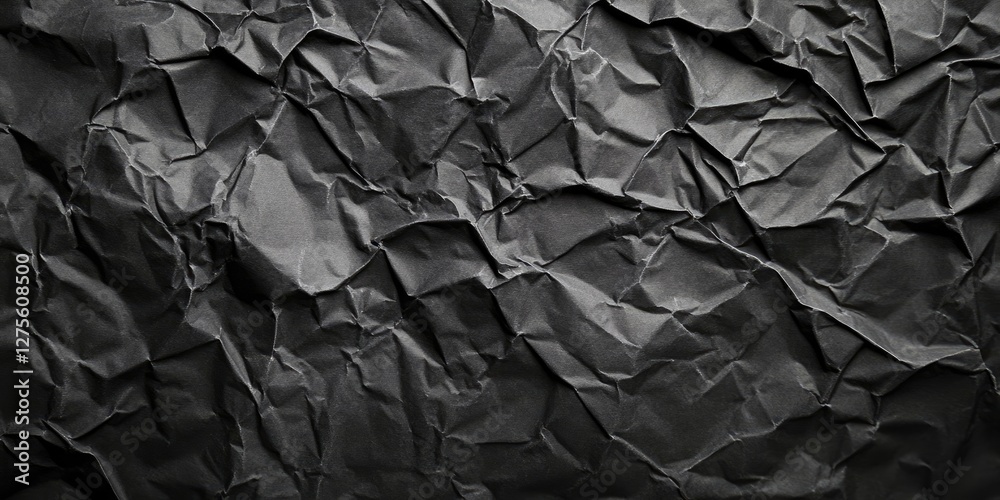 Crumpled black paper texture with deep shadows and irregular folds, suitable for creative design backgrounds and template applications. Crumpled black paper texture with deep shadows and irregular folds, suitable for creative design backgrounds and template applications.
