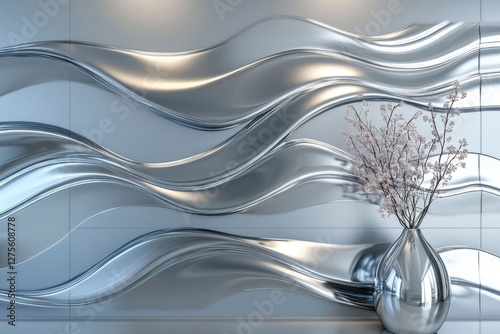 Chrome waves wallpaper for modern digital interfaces and stylish home decor accents, perfect for tech enthusiasts and contemporary design lovers photo