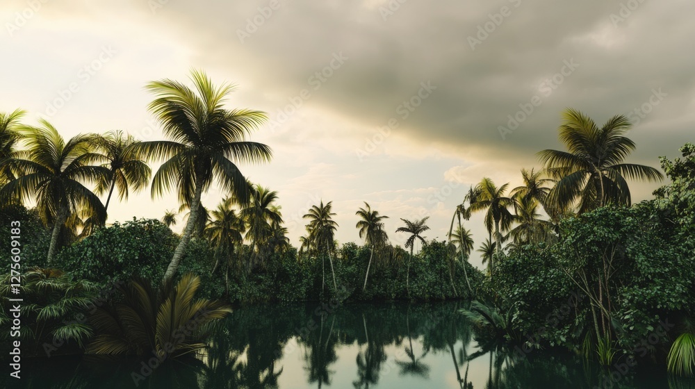 Fototapeta premium Tropical River Paradise: Lush Jungle Scenery