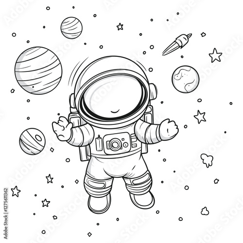 Happy Astronaut in Space with Stars
