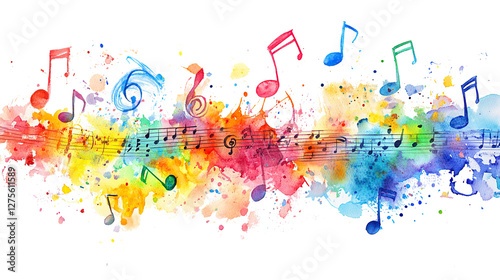 Colorful abstract splash background with musical note elements