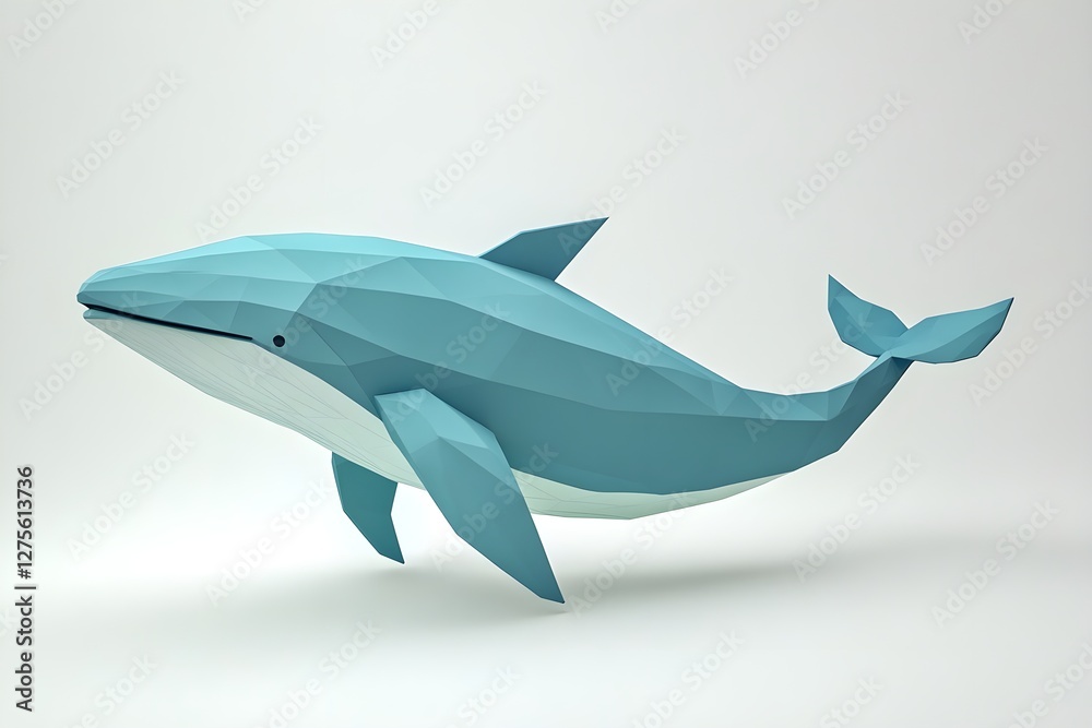 Obraz premium 3d model of a paper origami blue whale