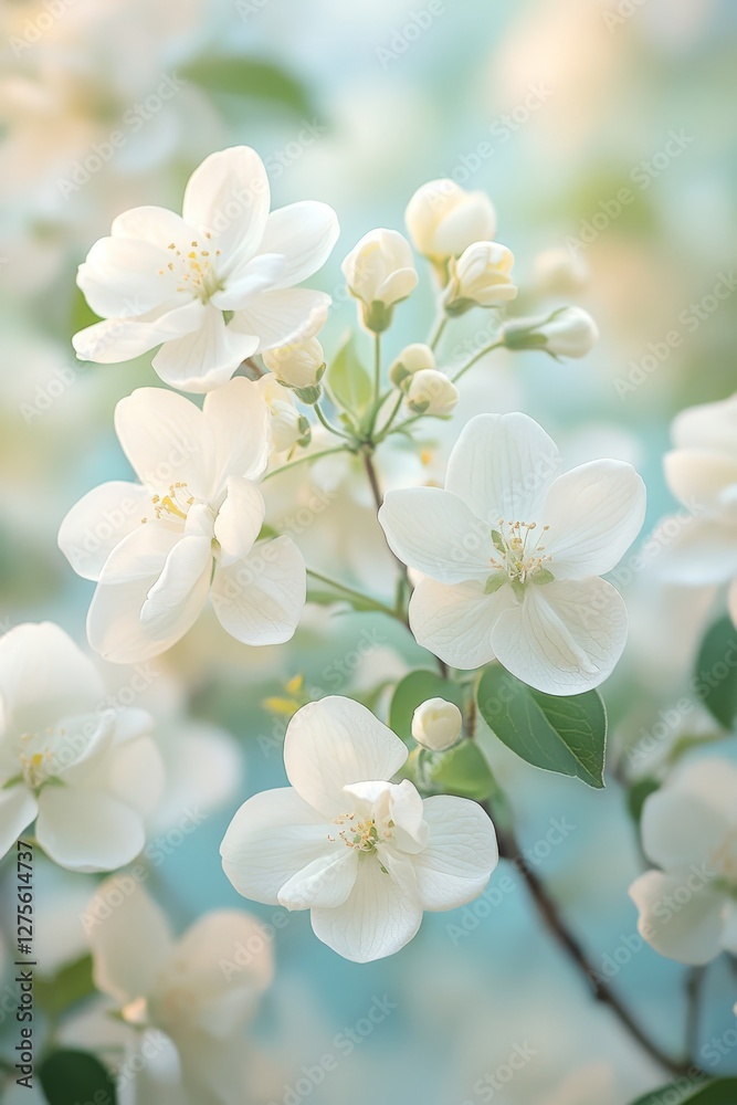 White Spring Blossoms, Flowering Tree, Soft Natural Light, Blue Sky, Nature Background White Spring Blossoms, Flowering Tree, Soft Natural Light, Blue Sky, Nature Background