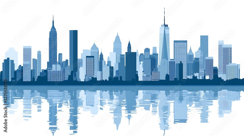 Fototapeta premium Blue Skyline Cityscape Reflecting In Water