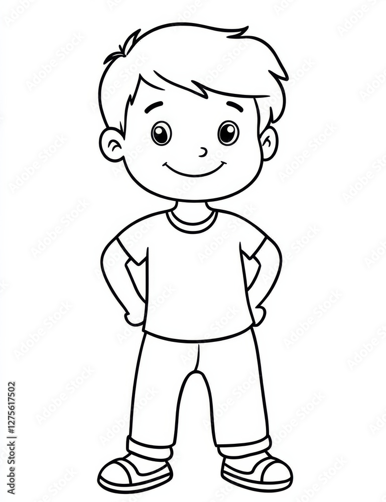 Coloring page of cheerful boy with simple design Coloring page of cheerful boy with simple design