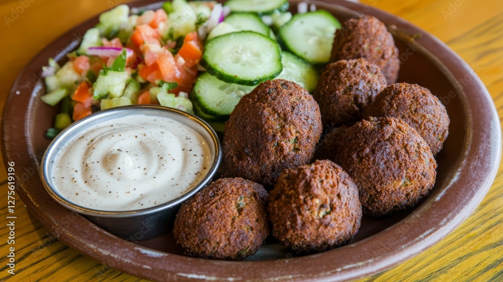 Scrumptious Falafel Platter with Fresh Salad and Creamy Dip Scrumptious Falafel Platter with Fresh Salad and Creamy Dip