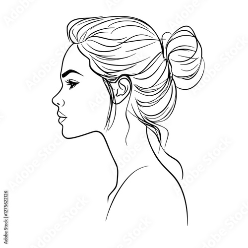 Elegantly styled woman in profile with a sleek bun hairstyle showcasing beauty and grace