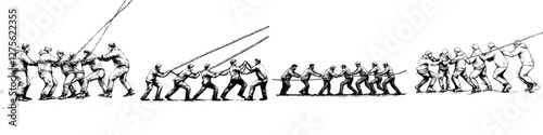 Teams of people engaged in a tug of war competition showcasing strength and strategy outdoors