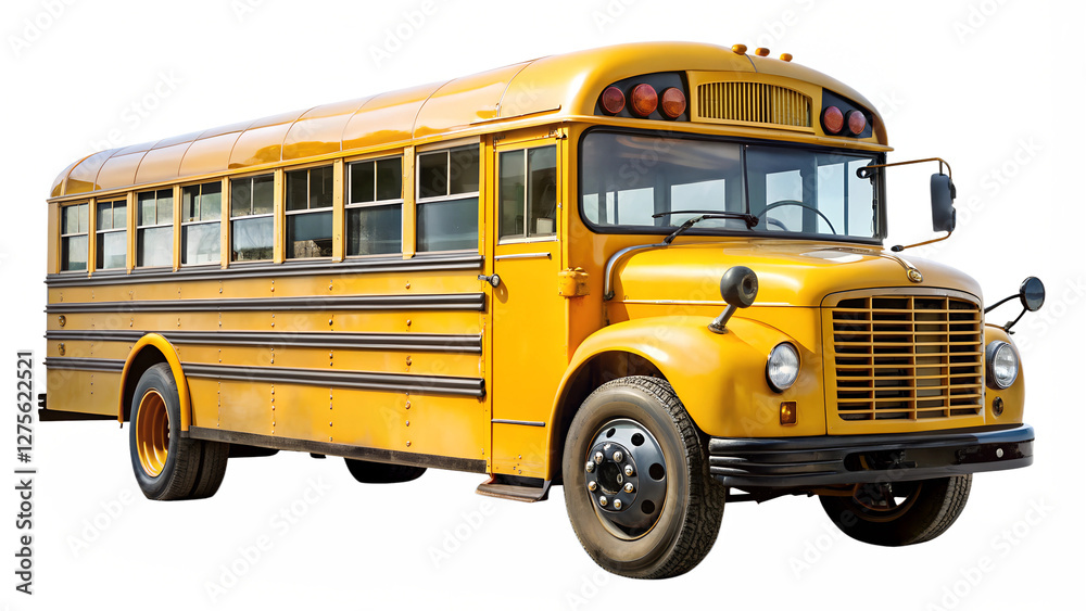 yellow school bus isolated on transparent white background, clipping path