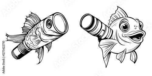 Creative fish illustration featuring a flashlight integrated into their bodies in a whimsical design