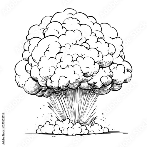 Massive explosion with billowing smoke clouds rising from the ground during a daytime event in a desolate area