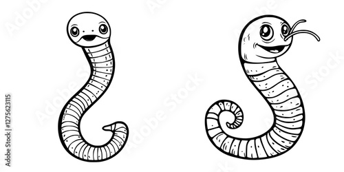 Cute cartoon worms with playful expressions on a simple white background for children's illustrations
