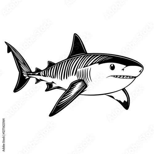 Illustration of a shark swimming in an ocean habitat emphasizing its streamlined body and sharp features
