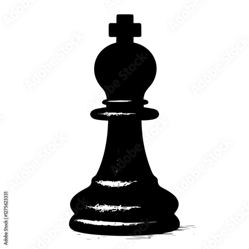 Chess king piece silhouette displayed prominently against a stark white background conveying strategy and competition in the game of chess