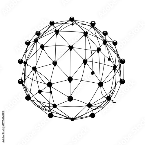 Network of connected nodes forming a spherical structure in a minimalist design representing technology and communication
