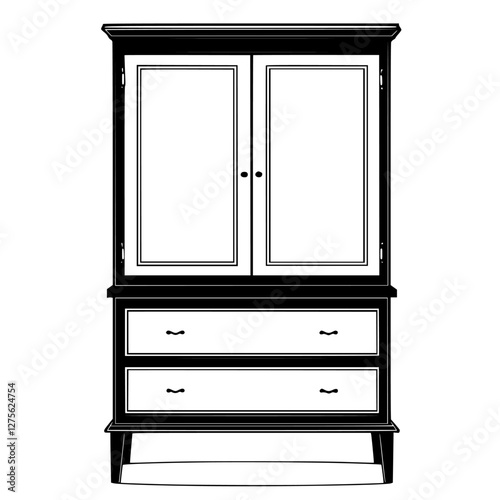 Wooden cabinet design with two doors and two drawers for storage in a classic style