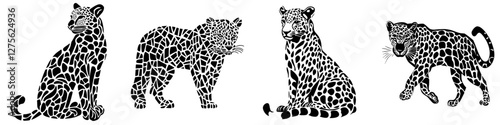 Unique artistic representations of leopards in various poses and styles against a white background
