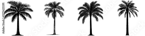 Collection of palm tree silhouettes displayed in varying positions against a white background