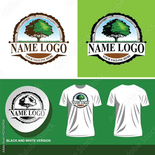 Circular tree and roots logo template. Stump removal logo design template. Professional tree care service organic eco sign concept