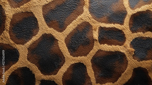 Closeup view of a giraffes distinctive coat pattern